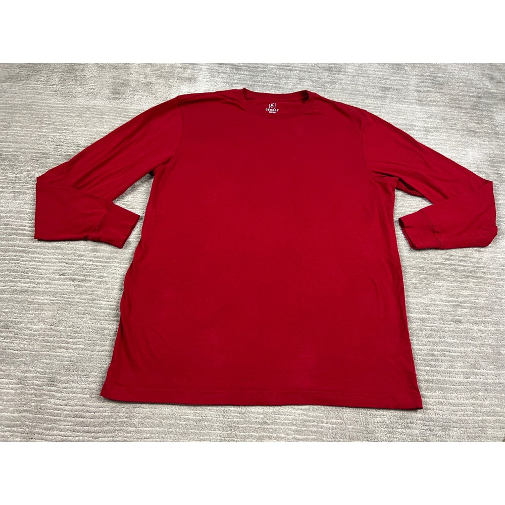 George Long Sleeve Shirt Mens XLT Red Crew Neck Tall Cotton Tee GM49Y019BT Solid